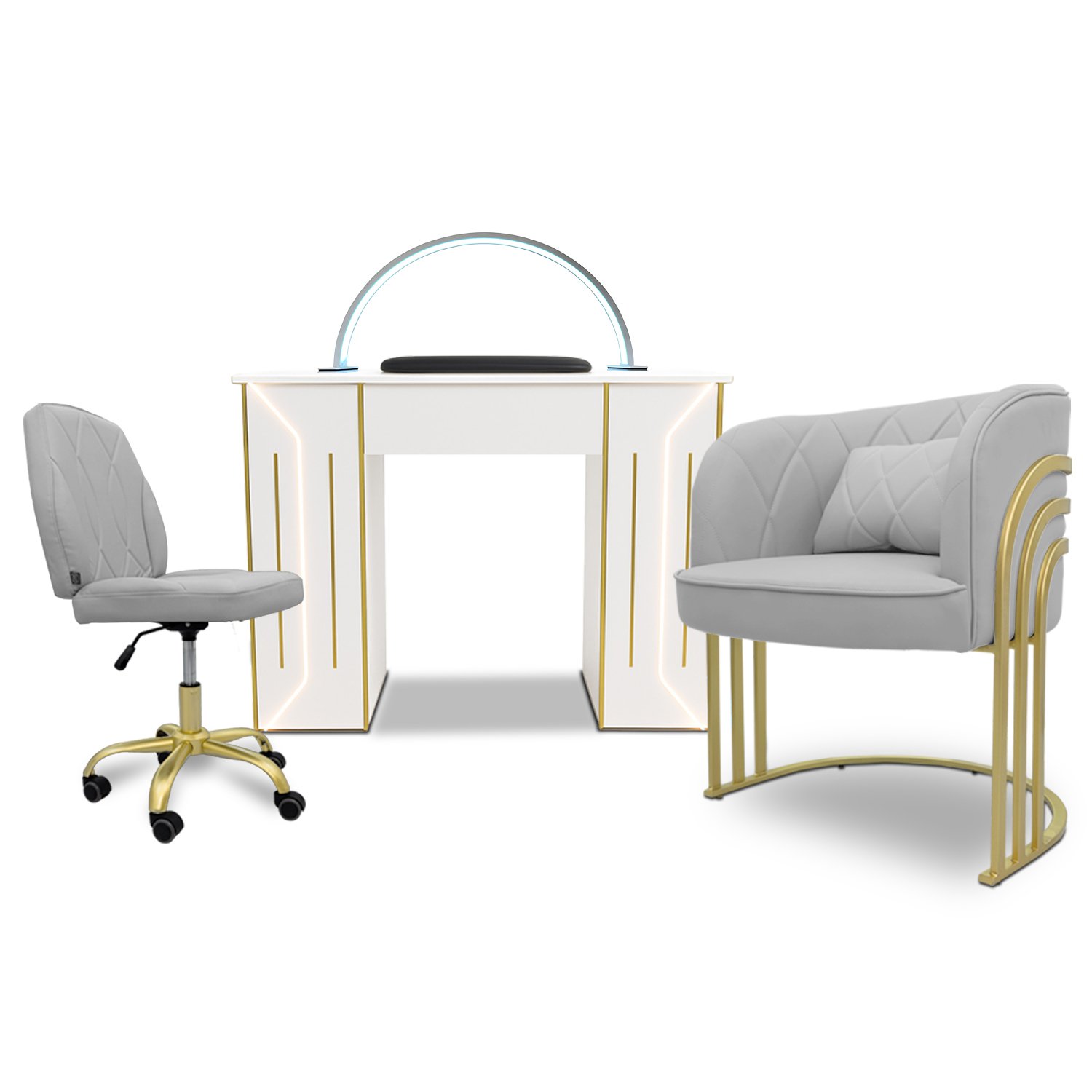 Royal Nail Table with Technician & Customer Troy Chair Set (4-Piece)