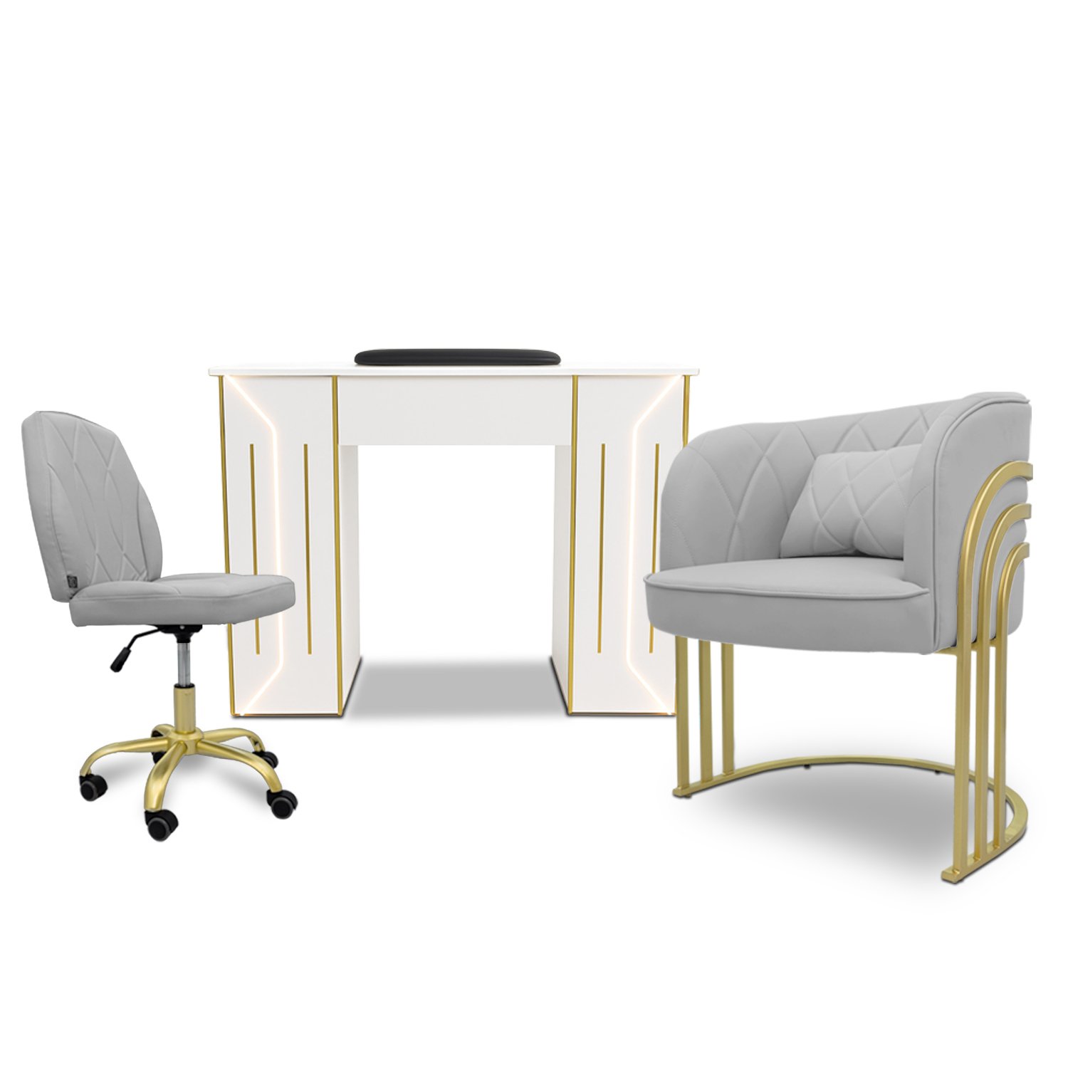 Royal Nail Table with Technician & Customer Troy Chair Set (3-Piece)