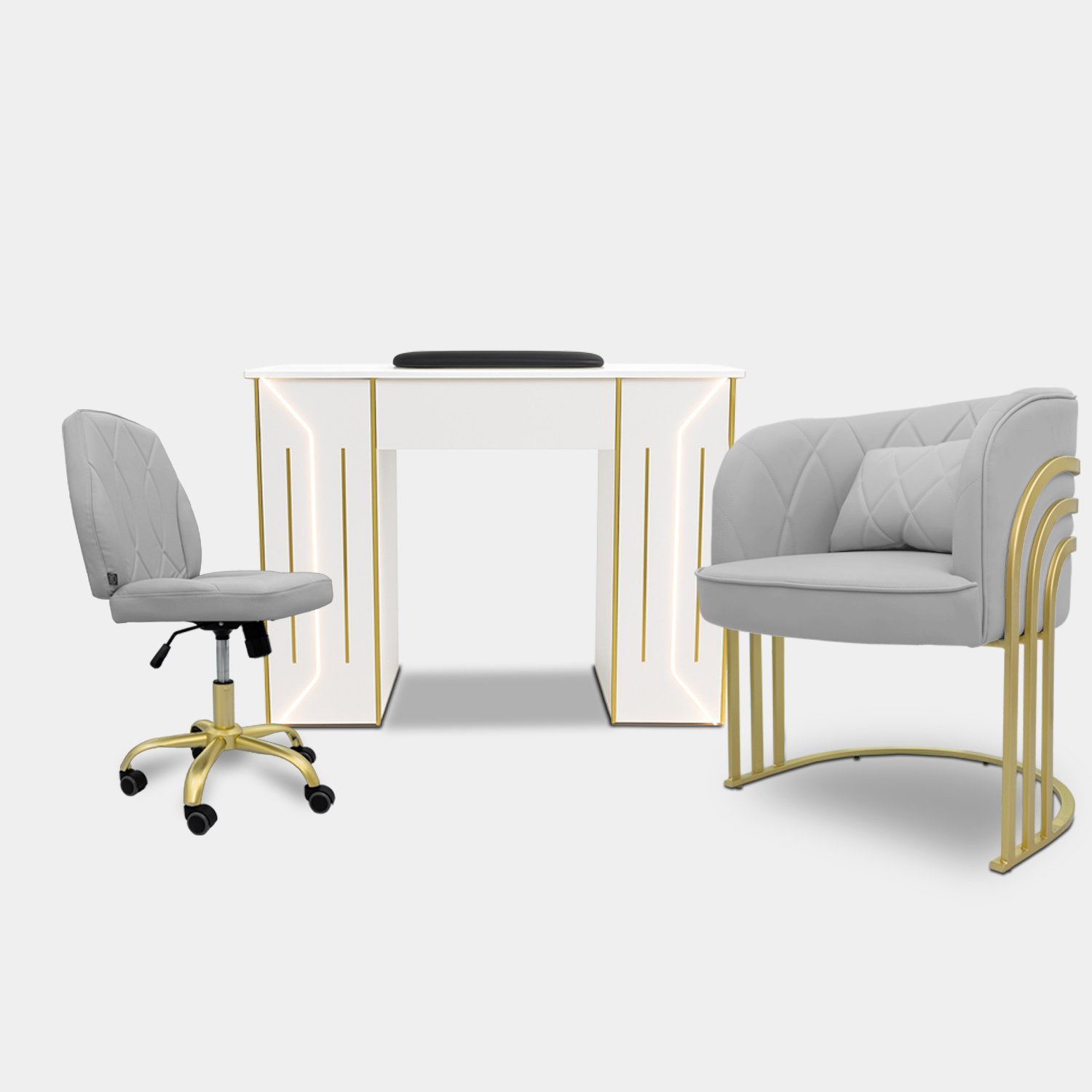 Royal Nail Table with Technician & Customer Troy Chair Set (3-Piece)