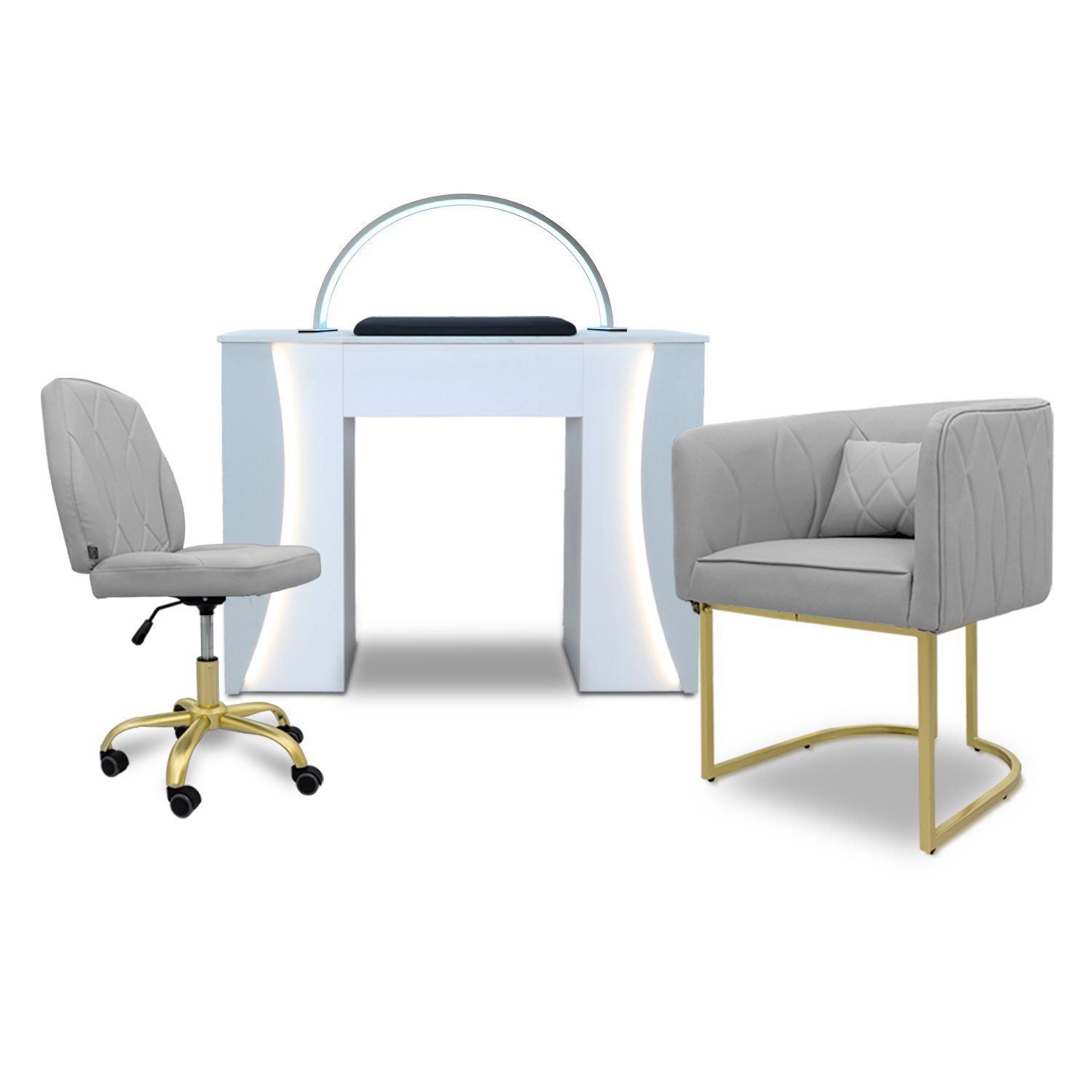 Venus Nail Table with Technician & Customer Vivian Chair Set (3-Piece)