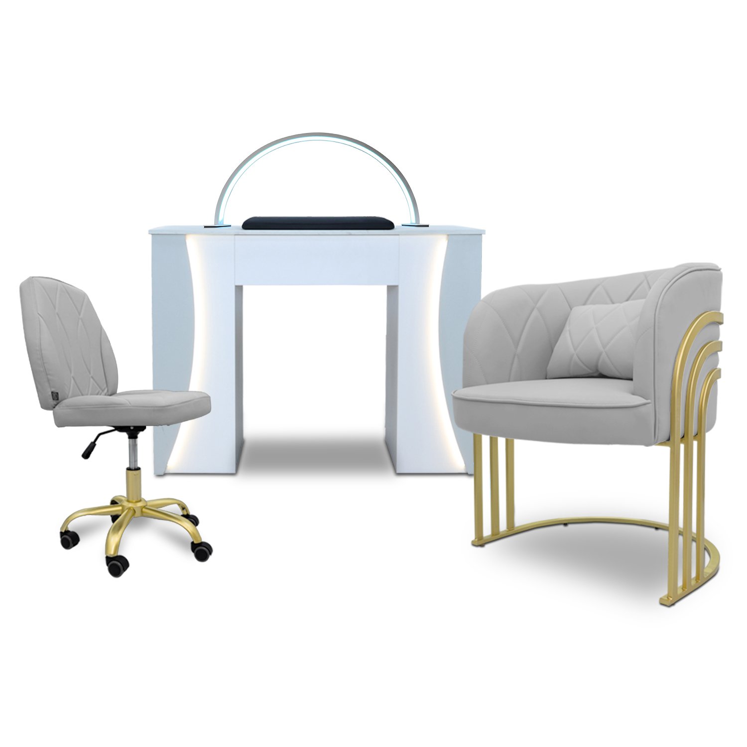 Venus Nail Table with Technician & Customer Troy Chair Set (3-Piece)