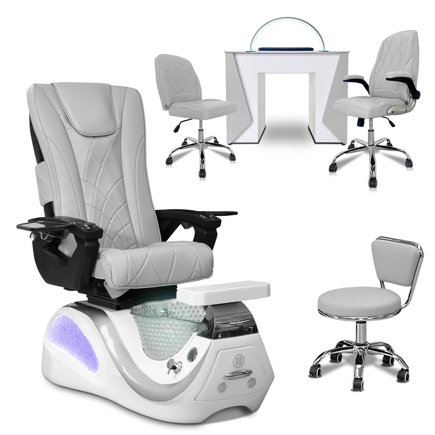 COMBO 6-PIECE SET | Dolphin Pedicure Chair - Mesmer Nail Table, Venus Technician & Customer Chair