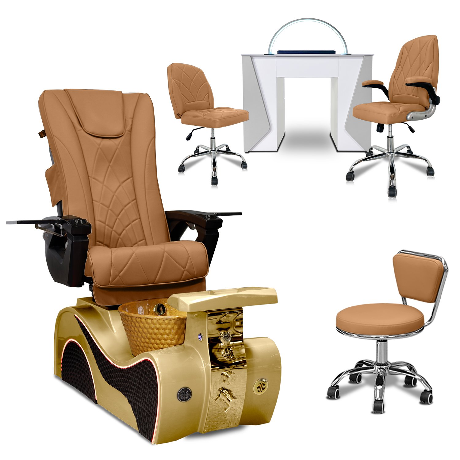 COMBO 6-PIECE SET | Newwave Pedicure Chair - Mesmer Nail Table, Venus Technician & Customer Chair