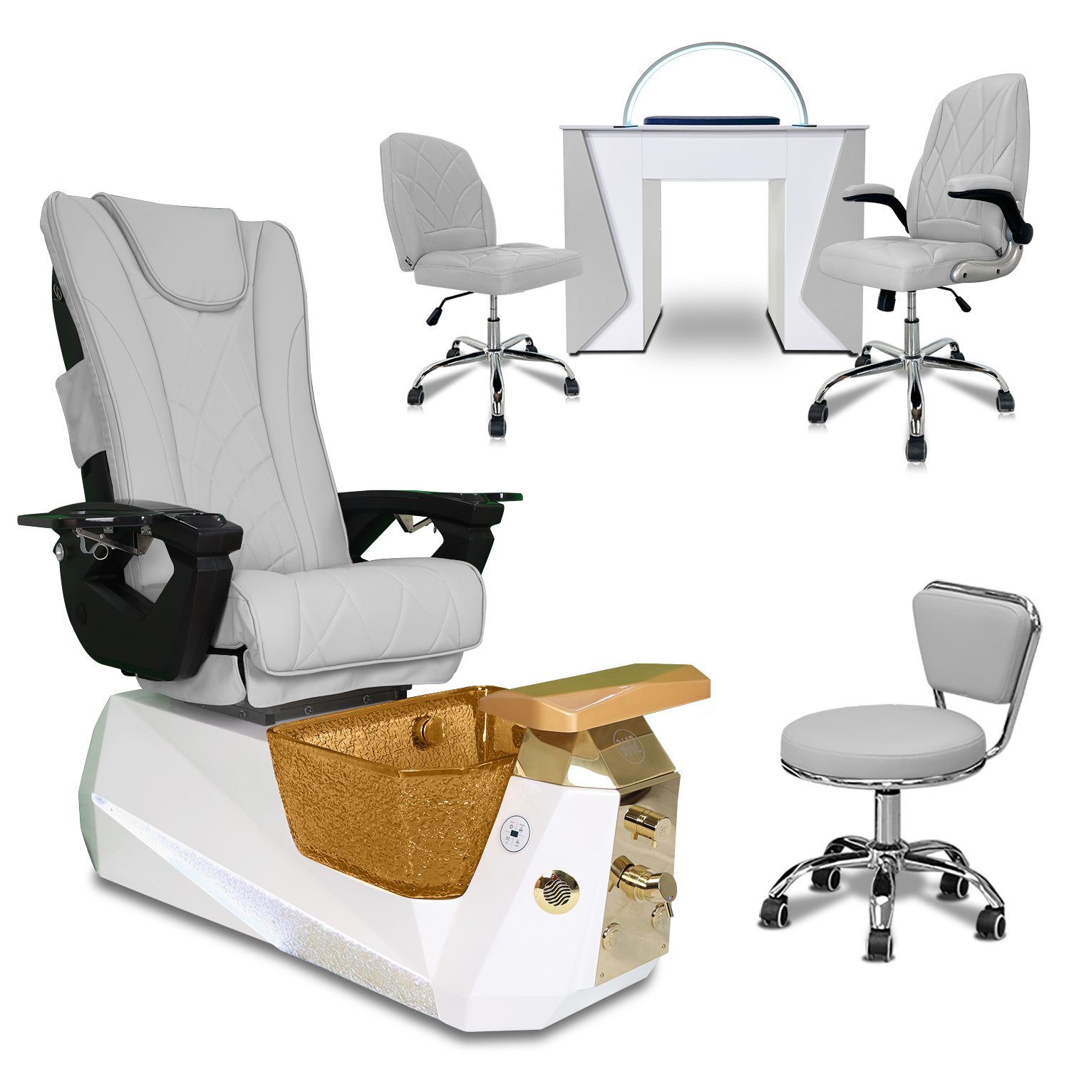 COMBO 6-PIECE SET | Galaxy Pedicure Chair - Mesmer Nail Table, Venus Technician & Customer Chair