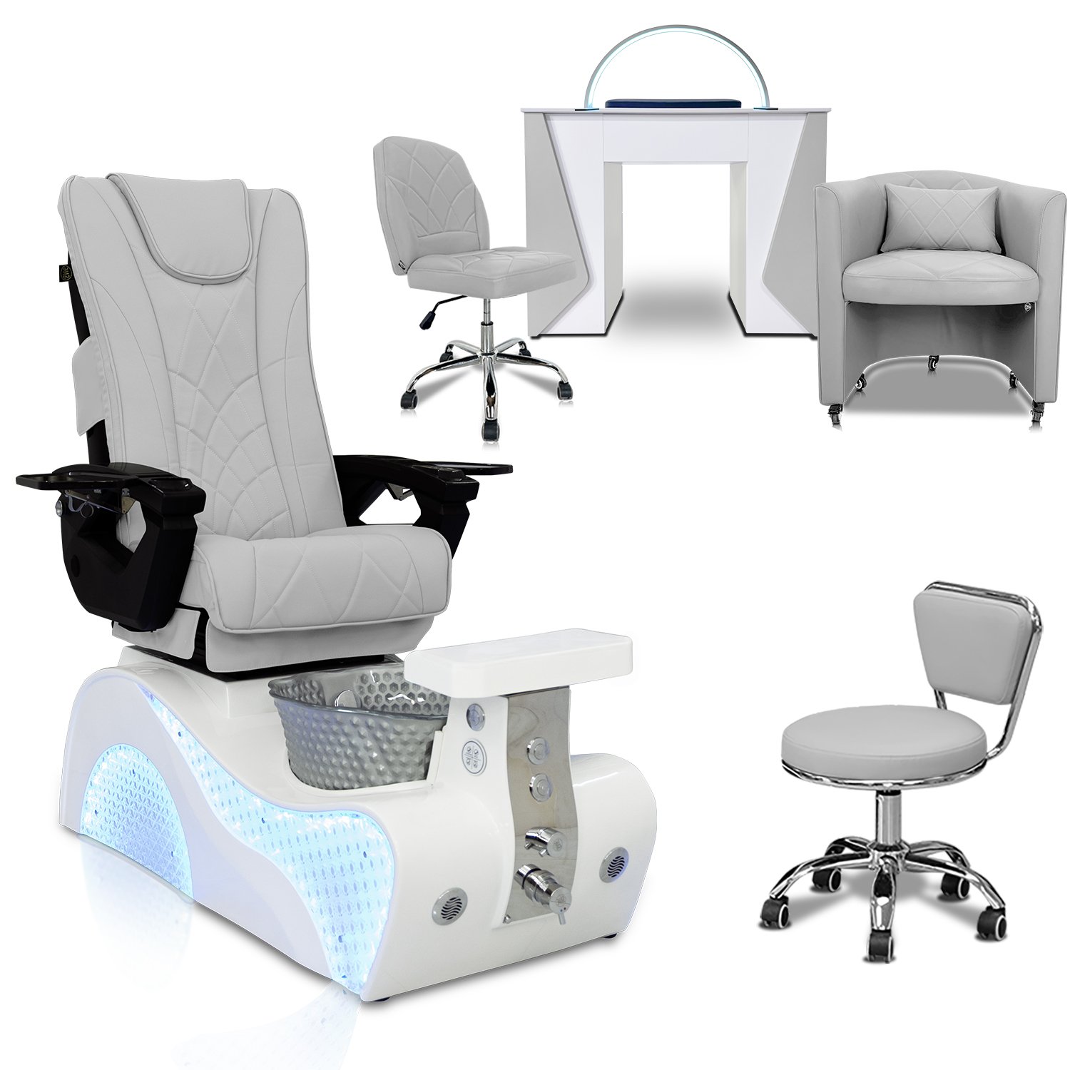 COMBO 6-PIECE SET | NewWave Pedicure Chair - Mesmer Nail Table, Armchair Venus Technician & Customer Chair