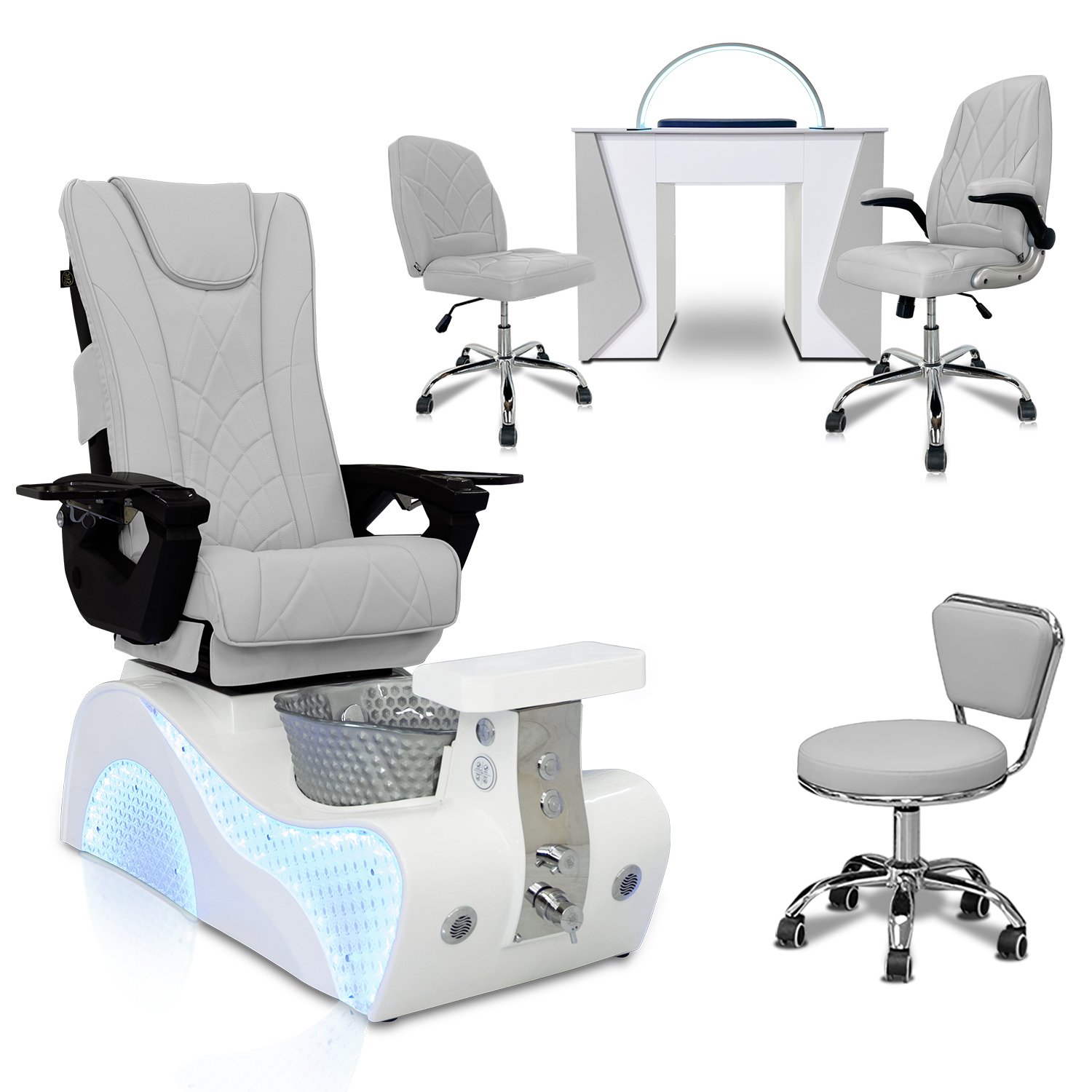 COMBO 6-PIECE SET | NewWave Pedicure Chair - Mesmer Nail Table, Venus Technician & Customer Chair