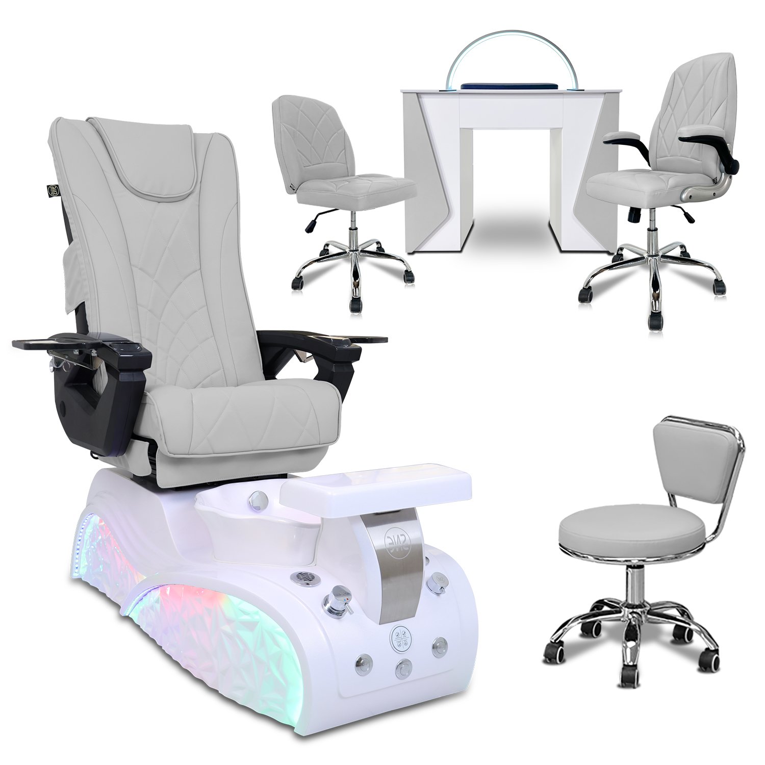 COMBO 6-PIECE SET | Sophia Pedicure Chair - Mesmer Nail Table, Venus Technician & Customer Chair