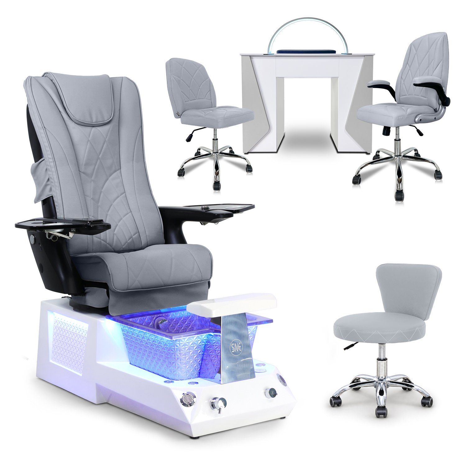 COMBO 6-PIECE SET | Lucas Apex Pedicure - Mesmer Nail Table, Venus Technician & Customer Chair